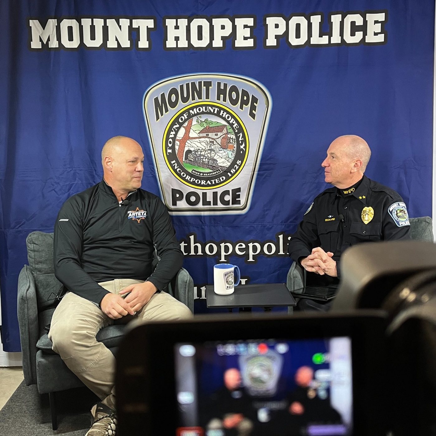 Police Chief Paul Rickard taking part in a community interview at the Mount Hope Police Department